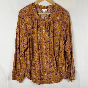 NWOT J Jill Womens Long Sleeve Peasant Blouse Top Sz M Mustard Yellow Boho Gypsy